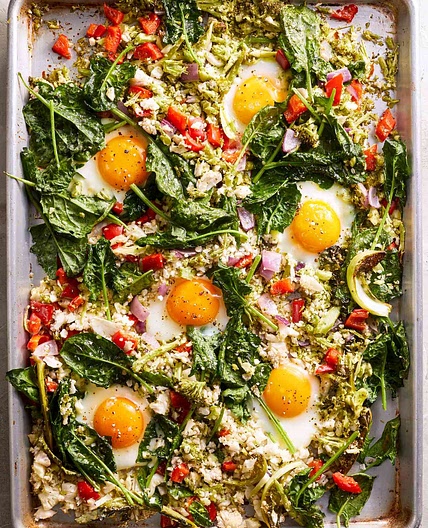 Sheet Pan Vegetable Hash With Eggs