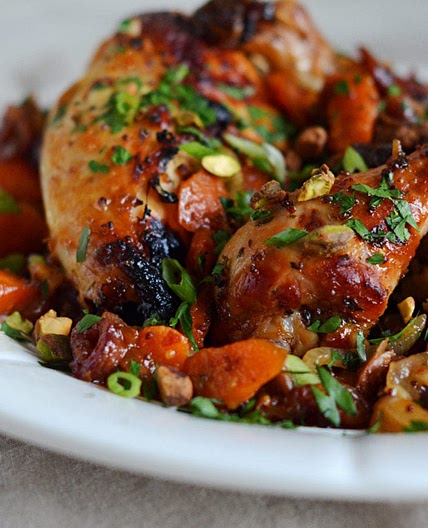 Sweet & Spicy Roast Chicken with Carrots, Dates & Pistachios