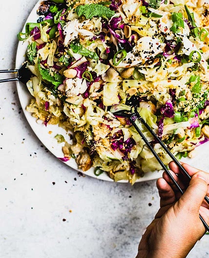 Grilled Cabbage Salad with Sesame Chicken