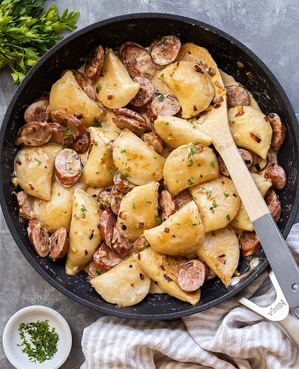 Perogies and Sausage Skillet