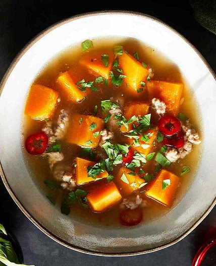 Butternut Squash and Pork Soup with Fish Sauce and Tender Herbs