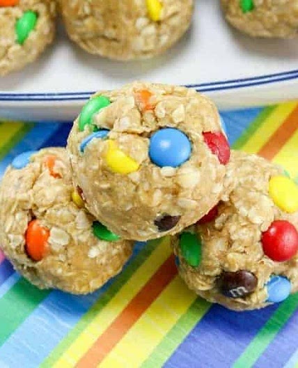 Monster Cookie Oatmeal Peanut Butter Balls with M&Ms
