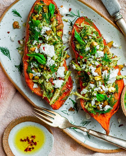 Gut-Friendly Chicken Pesto + Goat Cheese Sweet Potato Pizza