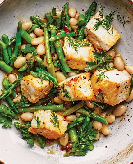 Swordfish With Asparagus and Beans