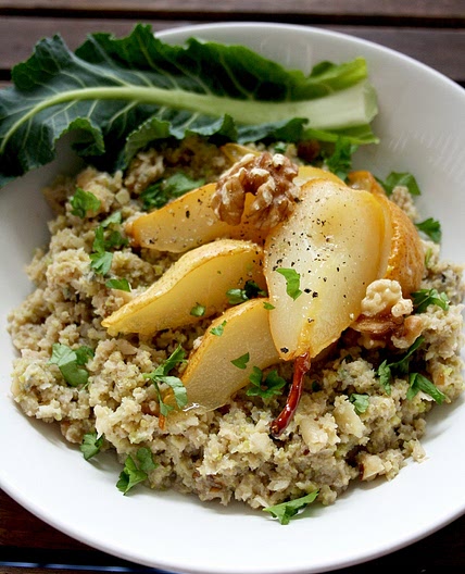 Cauliflower Risotto with Caramelized Pears, Blue Cheese and Walnuts