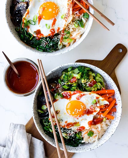 Vegetarian Bibimbap Bowls with Winter Veg