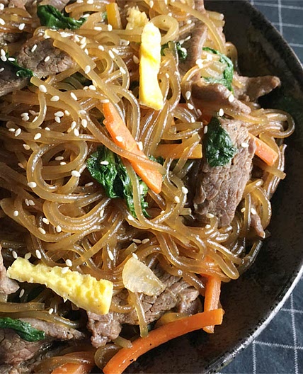Korean Sweet Potato Noodles (Japchae)
