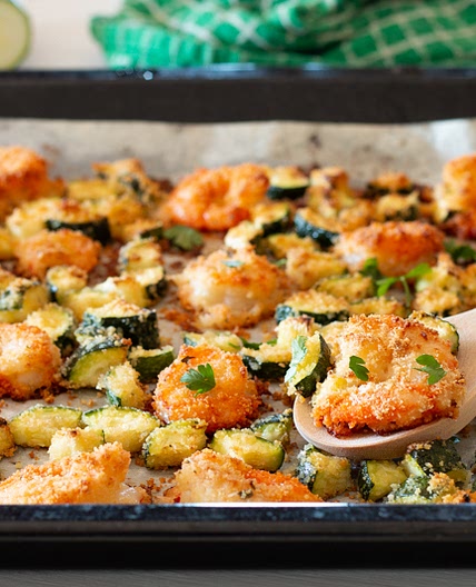 GAMBERI E ZUCCHINE SABBIOSI AL FORNO