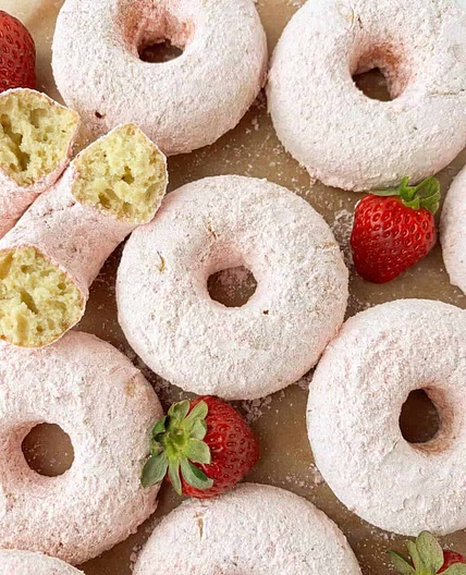 Strawberry Powdered Sugar Donuts