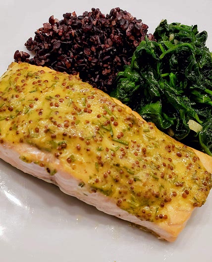 Salmon with mustard and rosemary glaze