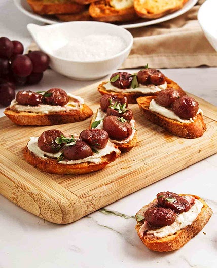 Roasted Grape Crostini with Cashew Cream
