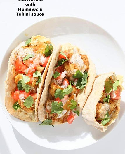 Vegan Cauliflower Shawarma - Spice Roasted Cauliflower with hummus and tahini