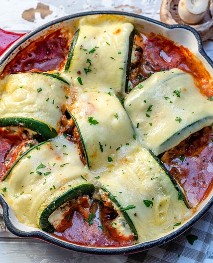 Mushroom Zucchini Lasagna Rolls