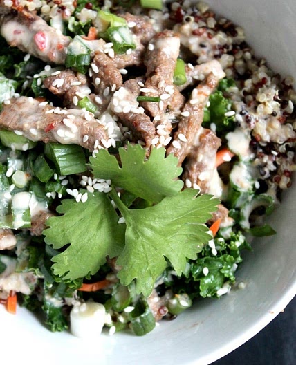 Thai Sesame Garlic Beef + Kale Quinoa Bowls
