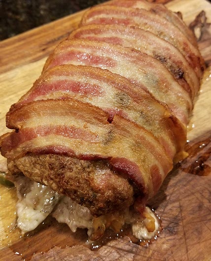 Bacon Wrapped Philly Cheese Steak Meatloaf Roll