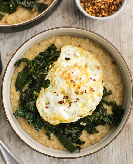Savory Oatmeal with Garlicky Kale