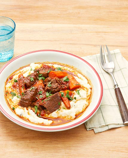 Instant Pot Ancho Beef Stew with Cheesy Grits