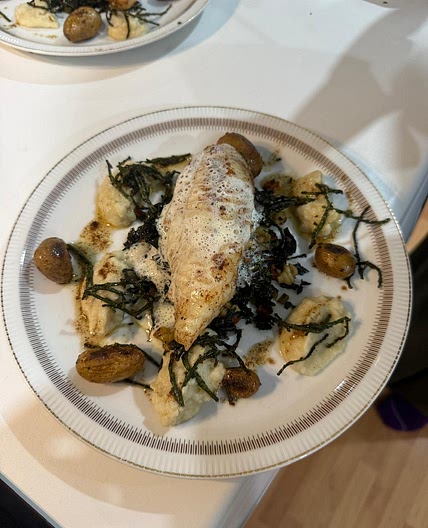 Monk fish with vegetables and sauce 