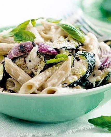 Courgette penne pasta with ricotta and parmesan