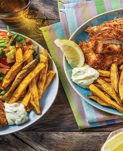 Baked Chicken Kievs & Potato Fries with Feta Salad & Garlic Aioli