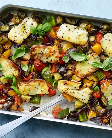 One pan halloumi veggie traybake
