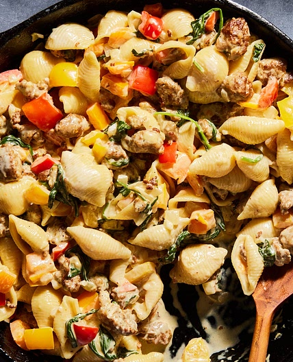 Creamy Sausage & Peppers Shells