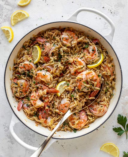 One Pot Garlic Butter Shrimp and Orzo