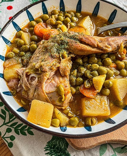 French Rabbit stew with peas and potatoes
