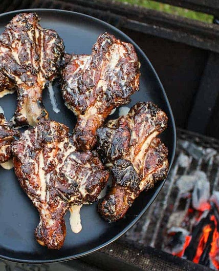 Grilled Butterflied Chicken Drumsticks with Alabama White Sauce