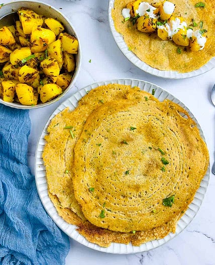 Red Lentil Pancakes with Spicy Potatoes