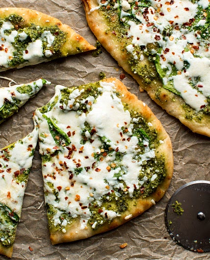 Cheesy Spinach Pesto Flatbread