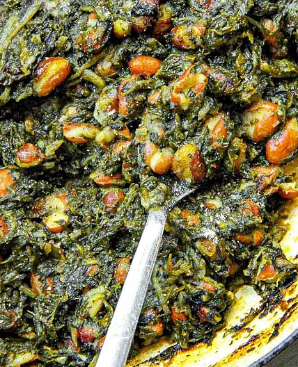 Slow Cooked Buttery Spinach and Beans