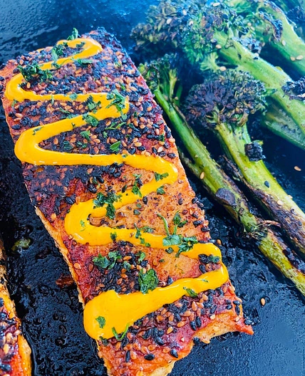 Blackstone Sesame Salmon and Broccolini