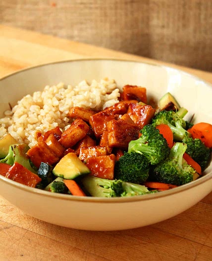 Teriyaki Peanut Tofu with Stir-Fried Veggies & Brown Rice