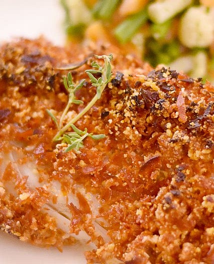 Dos de cabillaud et son crumble de chorizo au parmesan
