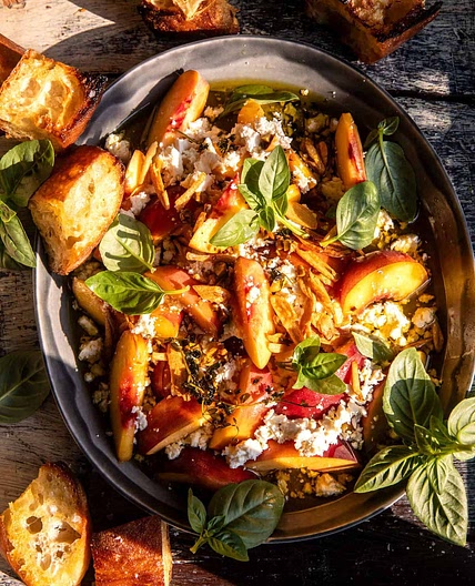 Garlic Oil Feta Dip with Peaches