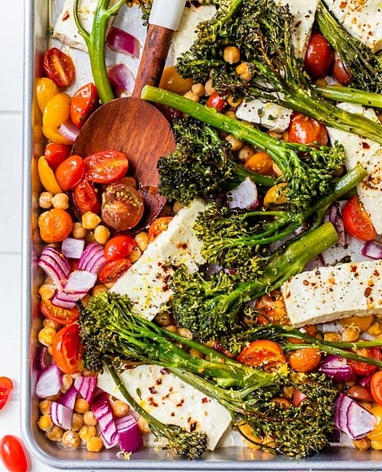 Sheet Pan Baked Feta with Broccolini, Tomatoes and Chickpeas