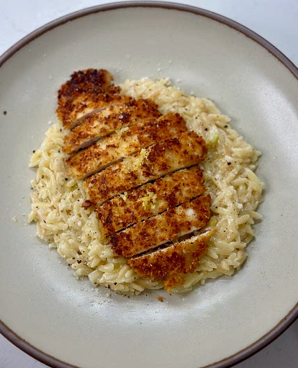 Orzo al Limone with Crispy Parmesan Chicken