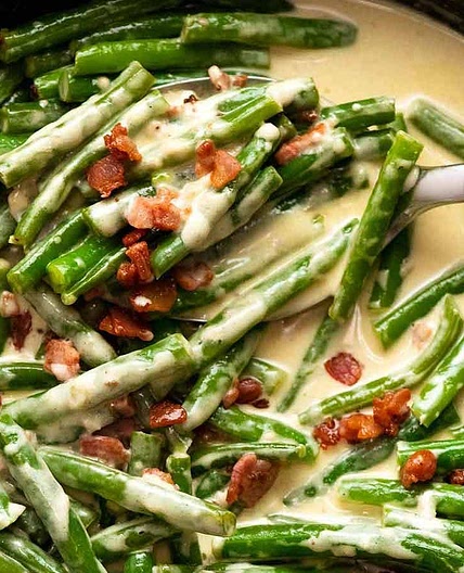 Green Beans in Creamy Parmesan Sauce - with bacon!