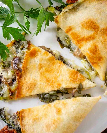 Baked Spinach Mushroom Quesadillas