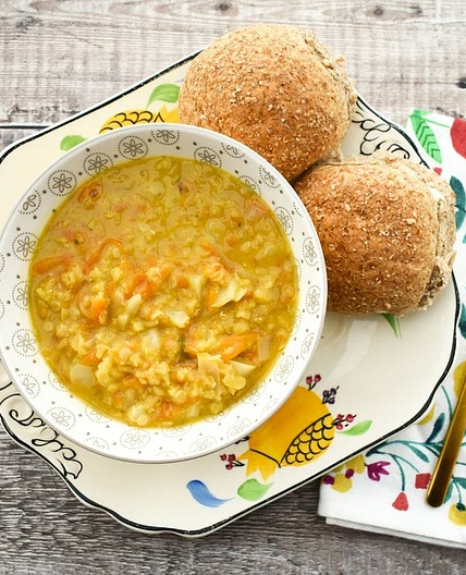 Grated Carrot & Red Lentil Soup with Cabbage