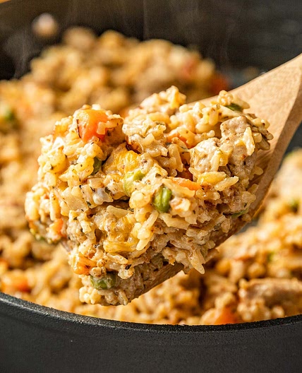 Cheesy Pork and Rice Skillet