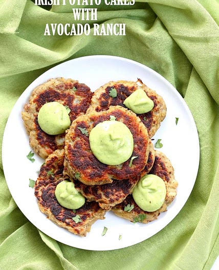 Irish Potato Cakes with Avocado Basil Ranch