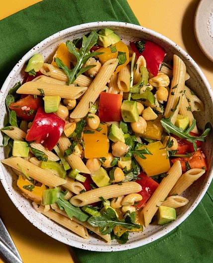 Cashew, Chickpea & Pasta Salad with Cilantro-Mint-Shallot Vinaigrette