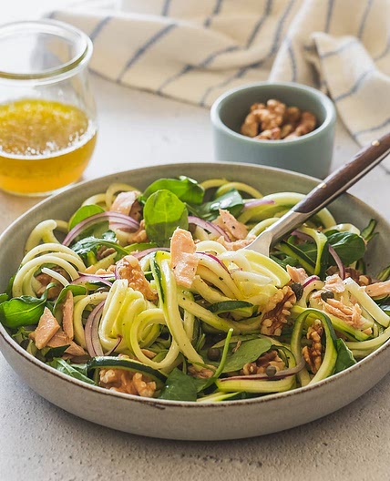 Lemony Tuna Walnut Zoodle Salad