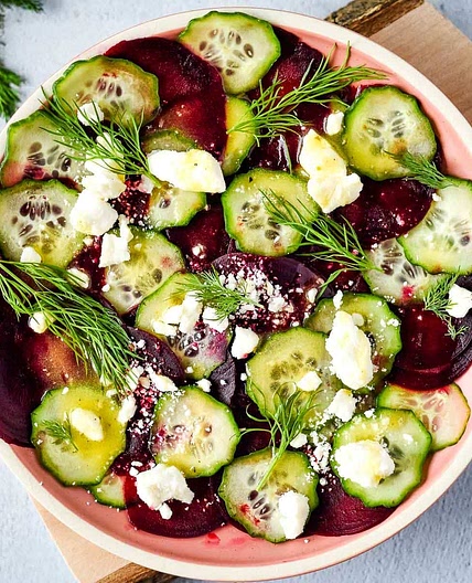 Beet Cucumber Salad with Feta and Dill