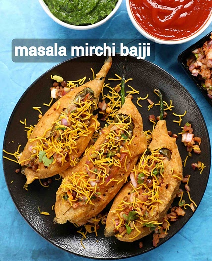 masala mirchi bajji recipe | masala mirapakaya bajji | onion masala bajji