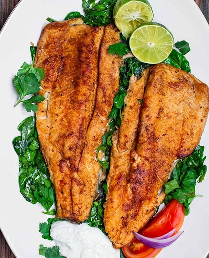 Mediterranean Pan Seared Trout Recipe with Tzatziki