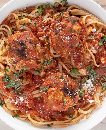 Tuna Meatballs & Linguine with a Spicy Marinara Sauce
