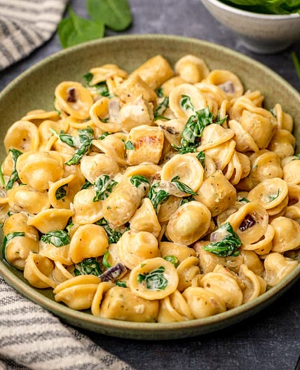Creamy Vegan Sausage Pasta with Spinach